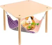 BESNEW Enlarged Guinea Pig Hammock with Wooden Stand,Small Animal Hanging Bed Large Platform for Guinea Pigs Bunny Ferret Hamster Hiding Sleeping 13L x 13W x 11H in