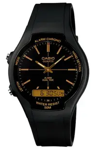 在飛比找露天拍賣優惠-CASIO 商務型酷炫經典指針雙顯錶 AW-90H-9E