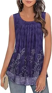 [Akiooue] Vest Tops Women UK Summer Tank Tops Ladies Sleeveless Chiffon Blouse Crew Neck Double Layers Camisole Shirts