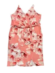 New Boohoo Dress Womens Plus Size 24 Coral Floral Wrap Midi Surplice Summer Sun