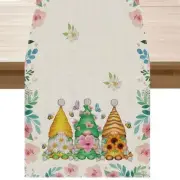 Gnome Watercolor Flowers Spring Table Runner Summer Seasons Burlap Table