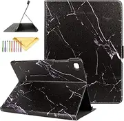 [Uliking] Case for Samsung Galaxy Tab S6 Lite 10.4 inch 2022/2020 Model (SM-P610/P613/P615/P619), Marble Map Series PU Leather Shockproof Multi-Angles Stand Slim Smart Soft TPU Back Cover, Black