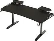 Gaming Desk RGB LED with Shelf: Larger Ergonomic Game Table 180x75x73cm Carbon Fiber Black Desktop Gamer Desks with Headphone Hook and Cup Holder