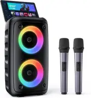 Karaoke Machine Portable Bluetooth Speaker with 2 Wireless Karaoke Microphones