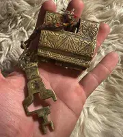 Vintage Brass Antique Lock - Animal Figurative Brass Collectible Old Safety SCA