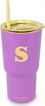 kate spade new york 20 Ounce Insulated Initial Tumbler for Cold and Hot Drinks with Reusable Straw, Stainless Steel Travel Cup with Slide Top Lid (S)