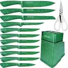 Knife Block Set,13 Pcs Stainless Steel Kitchen Knife Set with Knife Holder, Gree