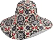 [Yoogain] Geometric Floral Red Black Foldable Large Sun Hats for Women for Gardening Decorative Fashion Hats for Womens Sun Protection Stylish Gorras para Mujer, Geometric Floral Red Black, One Size