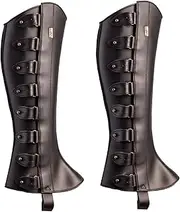 [Trrymbbe] Medieval Leg Armor 1 Pair Renaissance Medieval Boot Covers PU Leather Leg Gaiters with Fixer Adjustable Costume for Party Cosplay Halloween, Black Boot Covers
