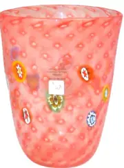 MURANO Art Glass Red Vase Murrine Controlled Bubbles Gambaro and Poggi 8" New