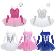 Girls Ballet Dance Dress Kids Ballerina Sequins Leotard Tutu Skirt Jazz Costumes