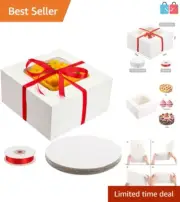Elegant 10x10x5 Cake Box Set with Round Boards & Red Ribbon for Celebrations