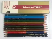 12 VINTAGE SCHWAN PENCILS: "STABILO" COLOR PENCILS + BOX - GERMANY, UNUSED