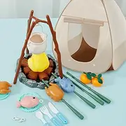 Kids Camping Set for Indoor Outdoor, Interesting Pop Up Style Kids Play Tent Set, Easy to Clean Compact Outdoor Camp Toy Set with Lights for Boys Girls (26 PCS)