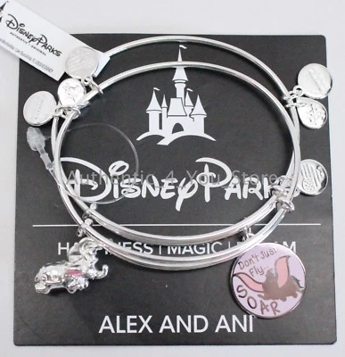 New Disney Parks Alex And Ani Dumbo Don't Just Fly Soar Silver Bracelet Set
