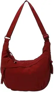 [Generic] Nylon Crossbody Bag with Zipper Trendy Crescent Bag with Adjustable Strap Tote Handbag Lightweight Shoulder Purse for Women Gym Shopping Beach Travel
