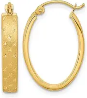 [JewelryWeb] 14k Solid Yellow Gold Polished Satin and Sparkle Cut Hoop Earrings 22.55x15.04mm Wide 4mm Thick-Hoop Earring for Women