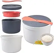 QUSHEJIAND Rice Cooker Steamed for Microwave,2L Rice Microwave Noodle Cooker Steamer Oven with Rice Spoon Lidn Strainer Microwave Steam Pot Cookware Set for Vegetables Quinoa Oatmeal