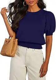 [BeautyNee] Womens Short Sleeve Sweater Puff Short Sleeve Tops Crew Neck Basic Knit Pullover Soft Casual Pullover Shirts