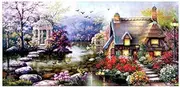 Proumhang 11CT 2 Strands Stamped Cross Stitch Beautiful Nature Landscape Cross Stitch Needlecraft DIY Embroidery Canvas Aida Printed 25.5" x 15.7"(65cm * 40cm):Garden Cottage