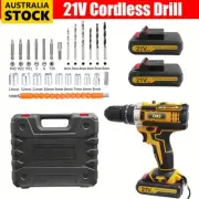21V Cordless Drill + 2 Battery Heavy Duty Impact Driver Kit Brushless Hammer Set
