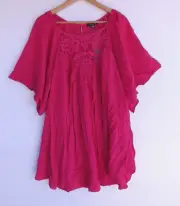 New Autograph Top 26 Womens Pink Sheer Lace Blouse Flutter Sleeve Boho