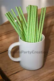 Eco-Friendly 7.75" LIME GREEN CHEVRON Design Paper Straws (Pack Of 25)