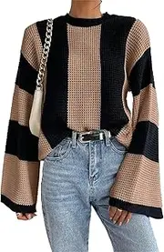Zylphorix Female Pullover Knit Sweater - Oversized Fit with Striped Pattern and Long Sleeves
