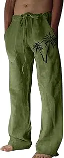 [Generic] Men's Drawstring Linen Pants Elastic Waist Casual Jogger Yoga Pants Lightweight Loose Summer Beach Yoga Pants