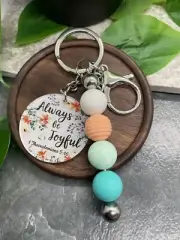 4" Silver-Tone Silicone Beaded Charm Scripture Keychain New Free Ship A4043