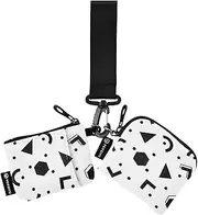 [Amooorous] Black and White Abstract Pattern Women's Coin Wallet Card Holder Compact Size Zipper Wristlet Wallet with Wristlet Strap for Work Travel 2 Pcs, Black and White Abstract Pattern, 1 size, Casual