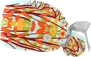 [WOSHJIUK] Working Hat 2 Pack Scrub Caps for Women,Autumn Trees Leaves,Tie Back Cap Adjustable Scrub Hat