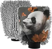 XYMZR Absorbent Microfiber Car Wash Mitt Panda Flower Butterfly, Funny Cute Anime Scratch Free for Cars Cleaning, Home Cleaning Mitts, 2 Pack, 10.24” L x 7.09” W