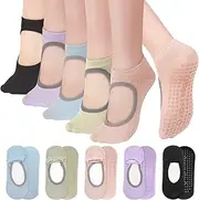 [Jspupifip] 5 Pairs Pilates Grippy Socks for Women, Non Slip Yoga Socks with Grips Open Top Grippy Barefoot Socks for Barre, Ballet, Barefoot Workout, Multicolor