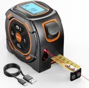 2-in-1 Laser Tape Measure 197ft & 16ft Manual, Multi-Mode Digital Distance Meter