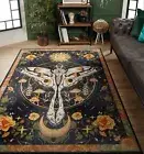 Washable Mystical Luna Moth Rugs Ultra Thin, Boho Moody Black Floral Aestheti...