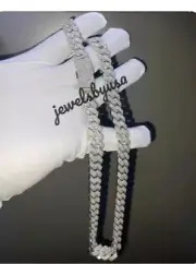 925 Silver Tester Passing Moissanite 12mm 20 inch Cuban Link Necklace chain