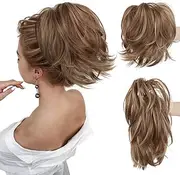 Ponytail Extension Long Curly Ponytail Clip in Claw Hair Extension Natural Looking Synthetic Hairpiece for Women (Gold, 20cm)