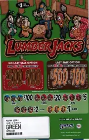Pull Tab Ticket - Hard Card Tickets - Game - Pick Board - LumberJacks
