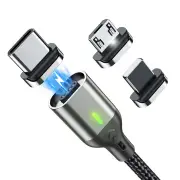3A USB-A to Micro/IP/Type-C Magnetic Cable Fast Charging Data Transmission Copper Core Line 1M/2M Long for iPhone 16 15