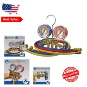 Professional 2-Way Manifold Gauge Set with 36" Hoses for HVAC and Refrigeration