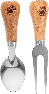 HANABASS 1Set Portable Camping Utensil Set Sturdy Stainless Steel with Comfortable Wooden Handle Lightweight and Compact Tableware for Family Outdoor Activities