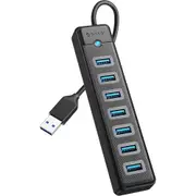 Orico USB- A to 7 Port High Speed USB 3.0 Hub - Black [ORICO-PW7U-U3-015-BK-BP-HW]