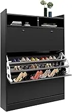 45 Pairs Wood Shoe Cabinet Shoes Rack Wooden Storage 3 Tier Adjustable Shelves Organiser Cupboard Black