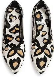 [ATHMILE] Pointed Toe Flats for Women Dressy Leopard Work Shoes Business Casul Knit Ballet Flats Slip on Office Ladies Comforttable Dress