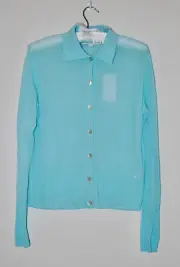 NWT Vince. Women's Light Aqua Blue Sheer Collared Button Cardigan sz S