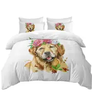 Flowery Labrador Dog Quilt Cover