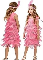 [SEAUR] Girls Tassel Dress Latin Ballroom Dance Dresses Girls Flapper Dress Costume Sleeveless Salsa Samba Rumba Tango Dress