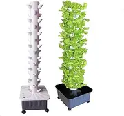 15 Floors 45 Holes Hydroponics Tower, Aquaponics Grow System, Garden Tower Aeroponics Growing Kit for Herbs, Fruits and Vegetables with Hydrating Pump, Adapter, Net Pots