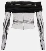 [Christopher Esber] Christopher Esber Sheer off-the-shoulder silk top AU 6 black